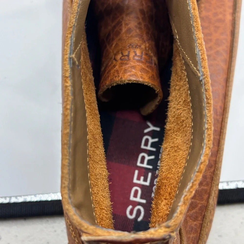 Chukka Boots Sperry 14 Brown Pebbled Leather Moc Toe Cabin Rugged Shoe Preppy